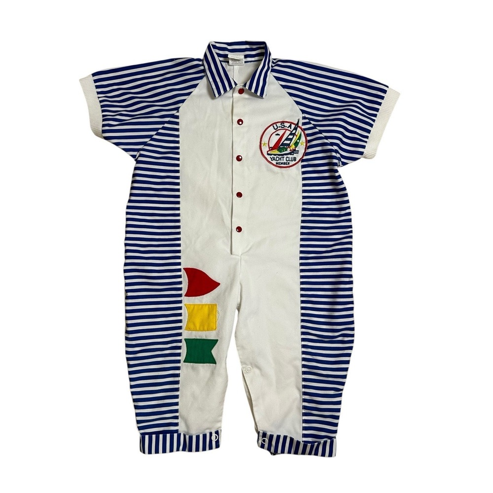 Vintage Kids 18‎ Months Sailing Nautical One Piece Yacht Club Member Geometric